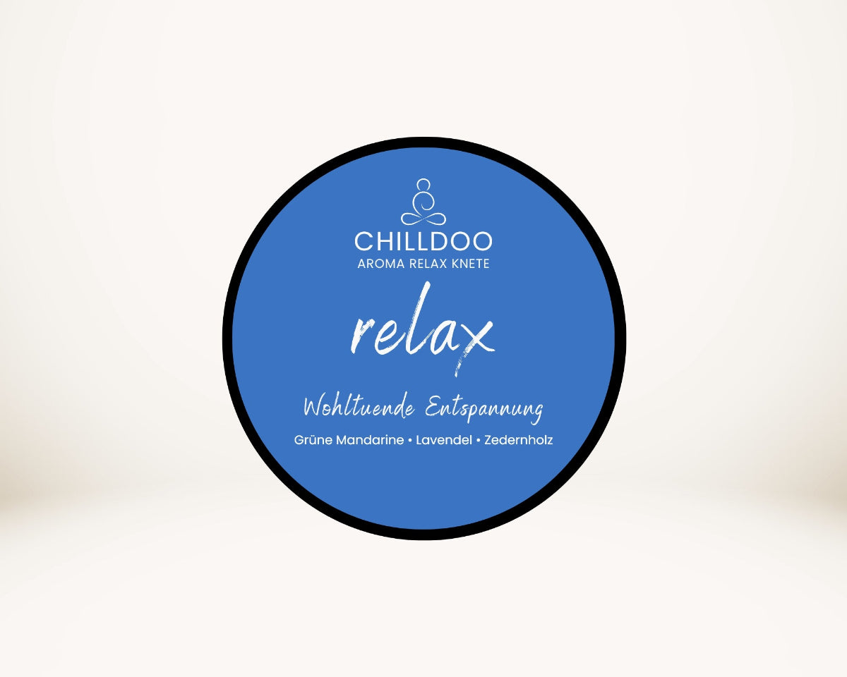 Chilldoo Duftknete relax in blau mit Düften von grüner Mandarine, Lavendel und Zedernholz für entspannende Wohlfühlmomente.