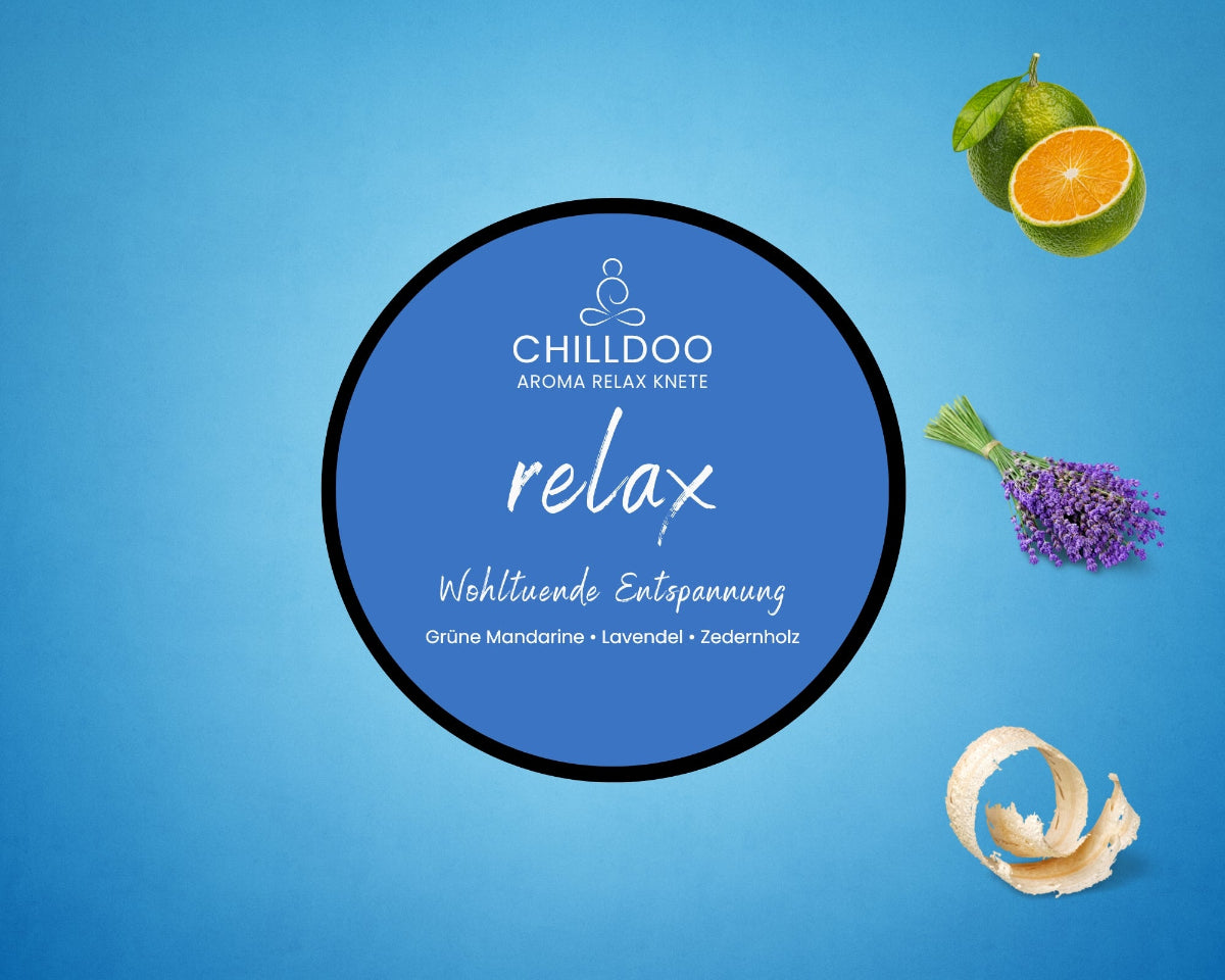 CHILLDOO Duftknete in blau mit Düften von grüner Mandarine, Lavendel und Zedernholz.