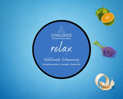 CHILLDOO Duftknete in blau mit Düften von grüner Mandarine, Lavendel und Zedernholz.