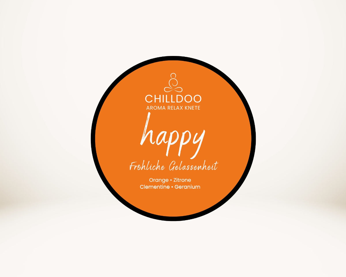 CHILLDOO Duftknete happy in orange mit Düften von Orange, Zitrone, Clementine und Geranium.